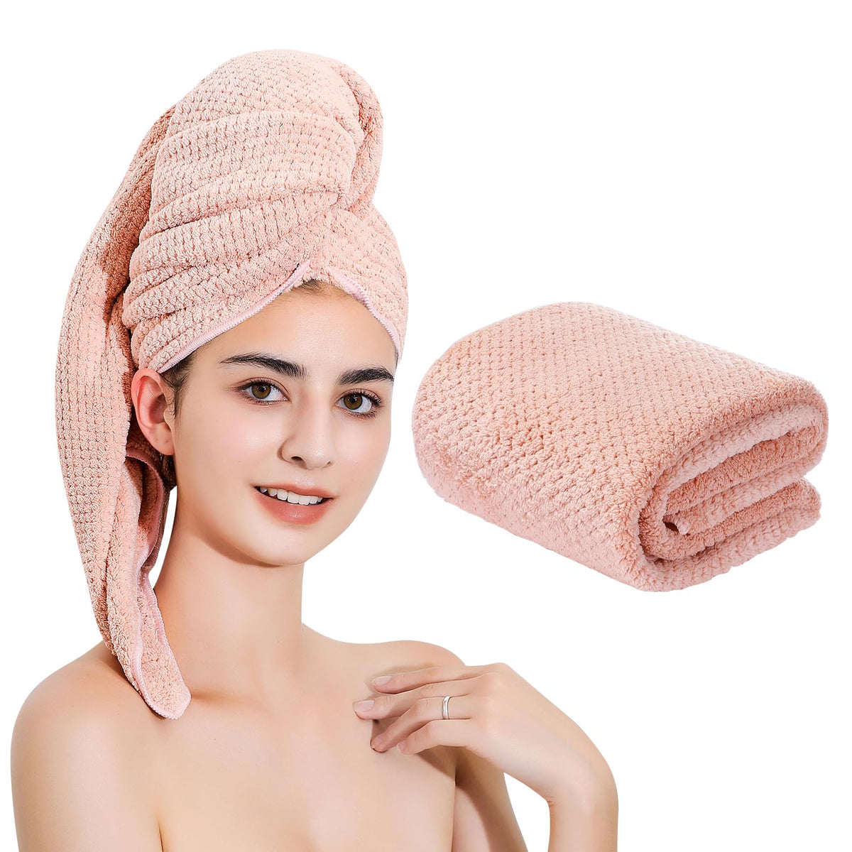 Laojbaba Microfiber Hair Towel front view in Lotus Root Pink