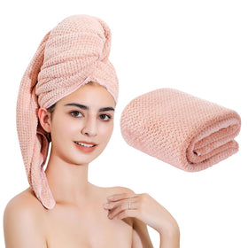 Laojbaba Microfiber Hair Towel front view in Lotus Root Pink