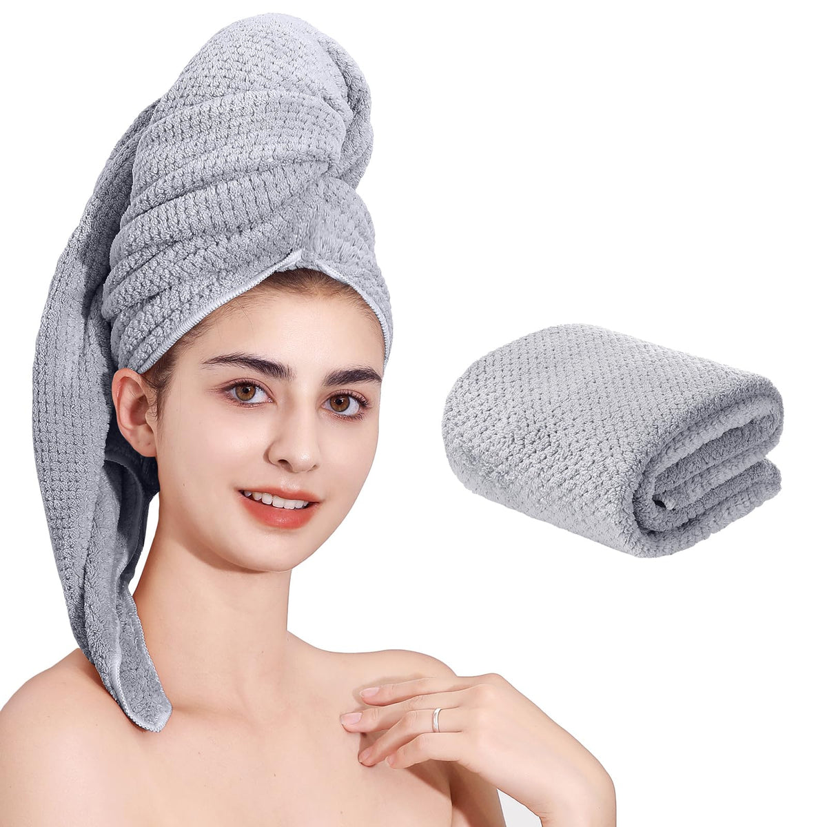 Laojbaba Microfiber Hair Towel grey front view