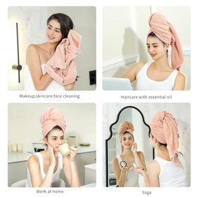 Laojbaba Microfiber Hair Towel grey wrapped around head