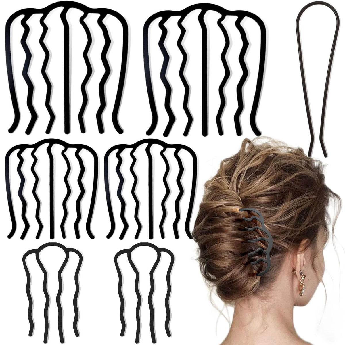 LAPOHI 7 Pcs Metal Hair Combs Set assorted shapes front view