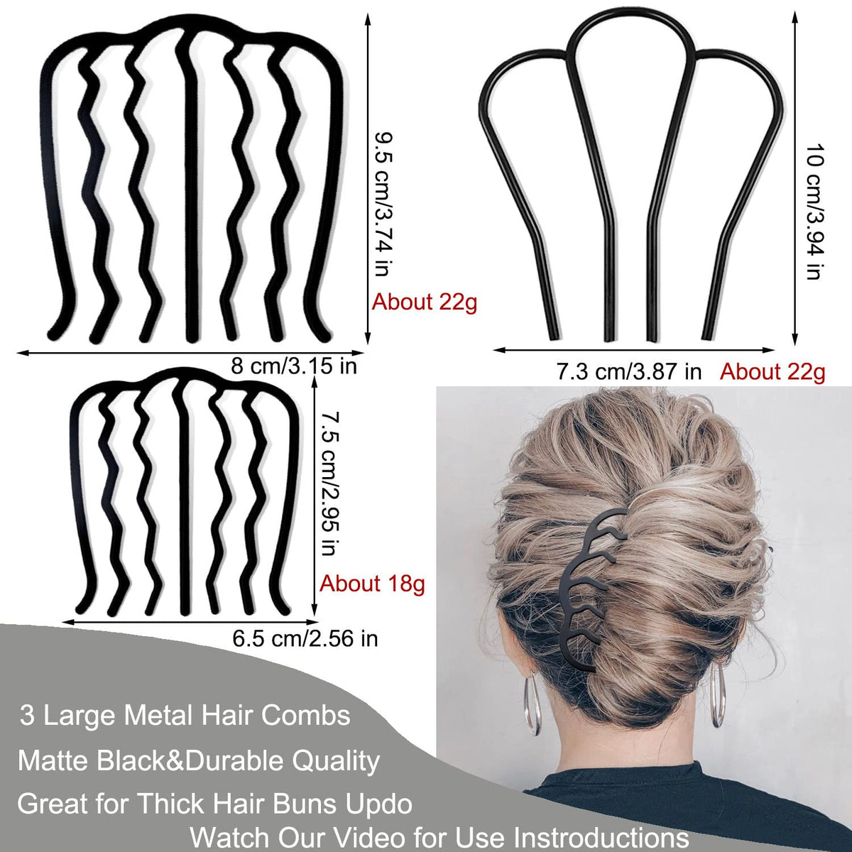 LAPOHI hair side combs in various shapes and sizes for styling