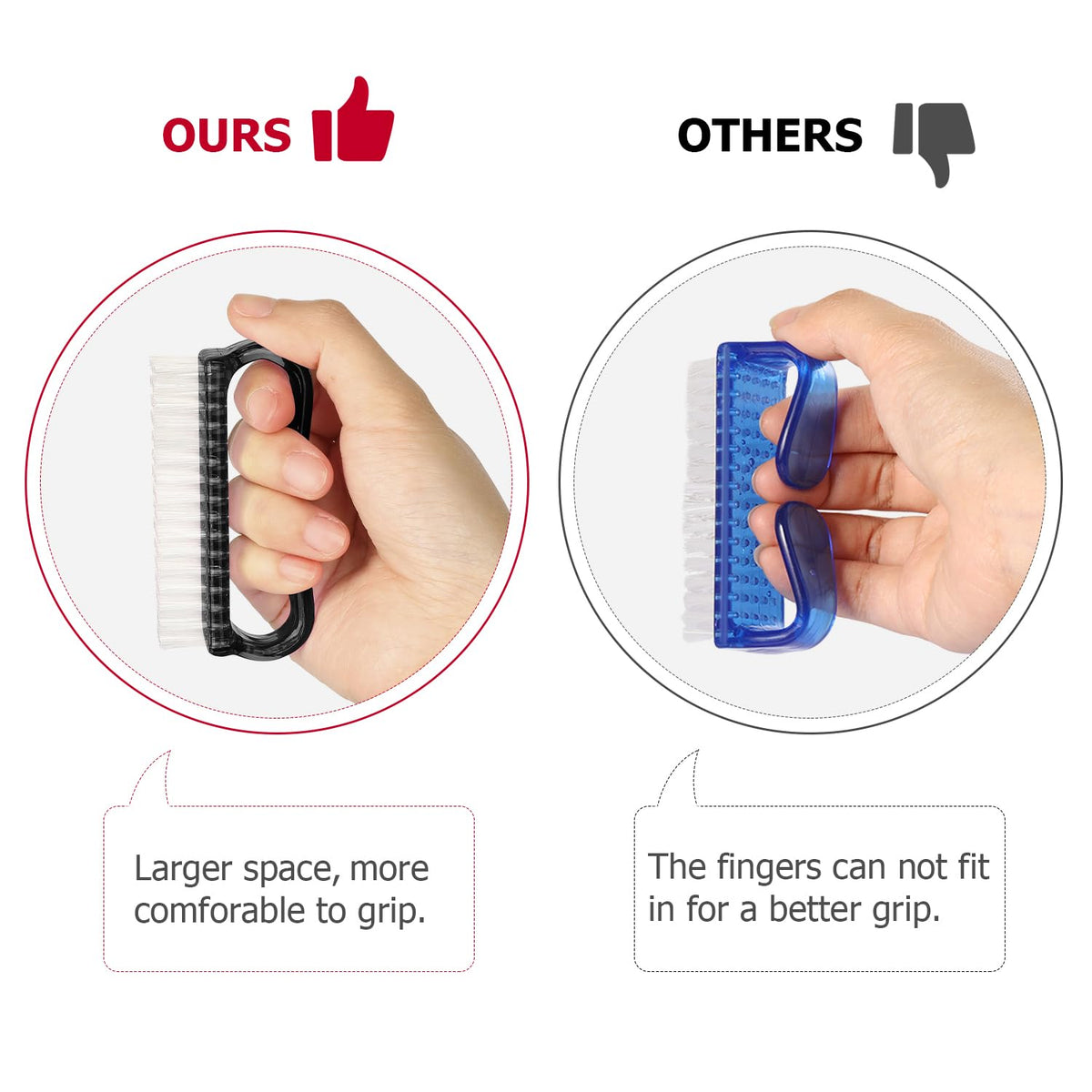Larbois nail brush in hand demonstrating grip