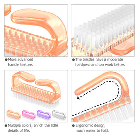 Larbois nail brushes in orange, pink, purple, and clear