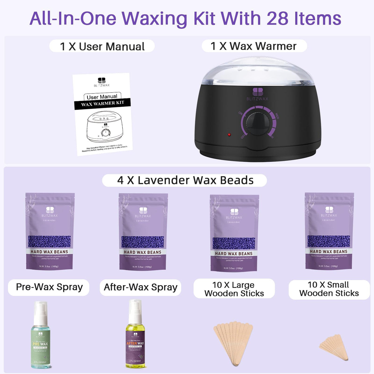 Large and small wax sticks from the BLITZWAX Waxing Kit