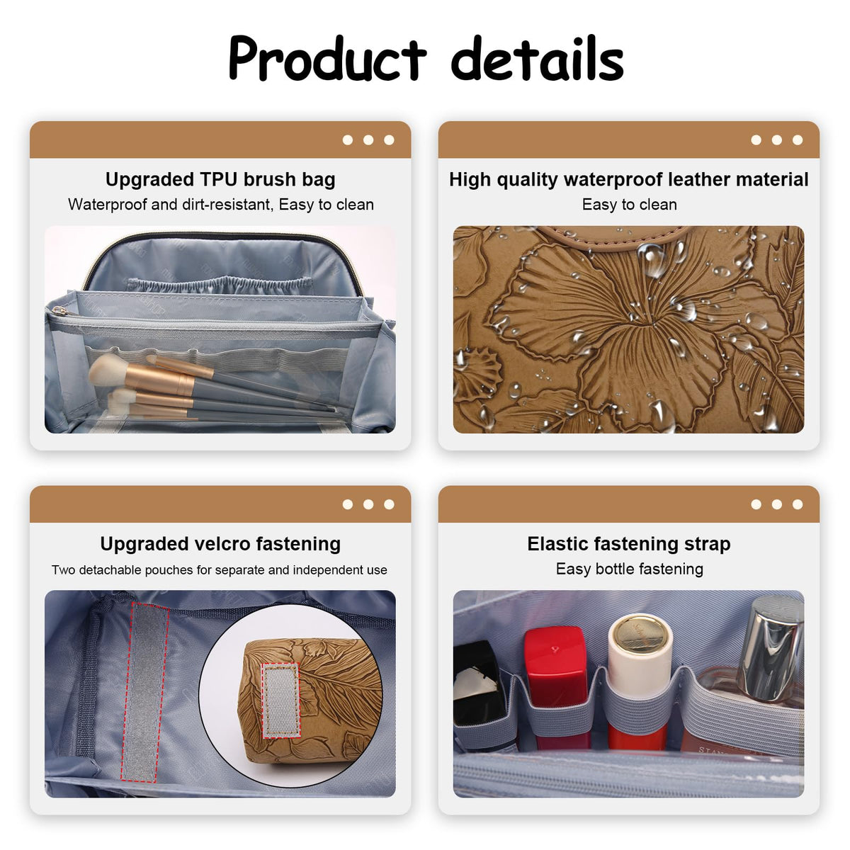 Large capacity BOYATU Travel Makeup Bag side view