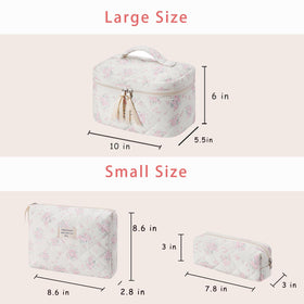 Large makeup bag 10 inches x 6 inches x 5.5 inches in pink floral