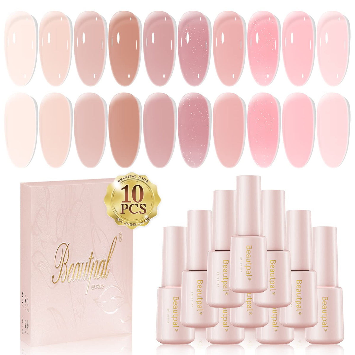 Larvall Jelly Gel Nail Polish Set 10PCS with milky nude and sheer pink shades