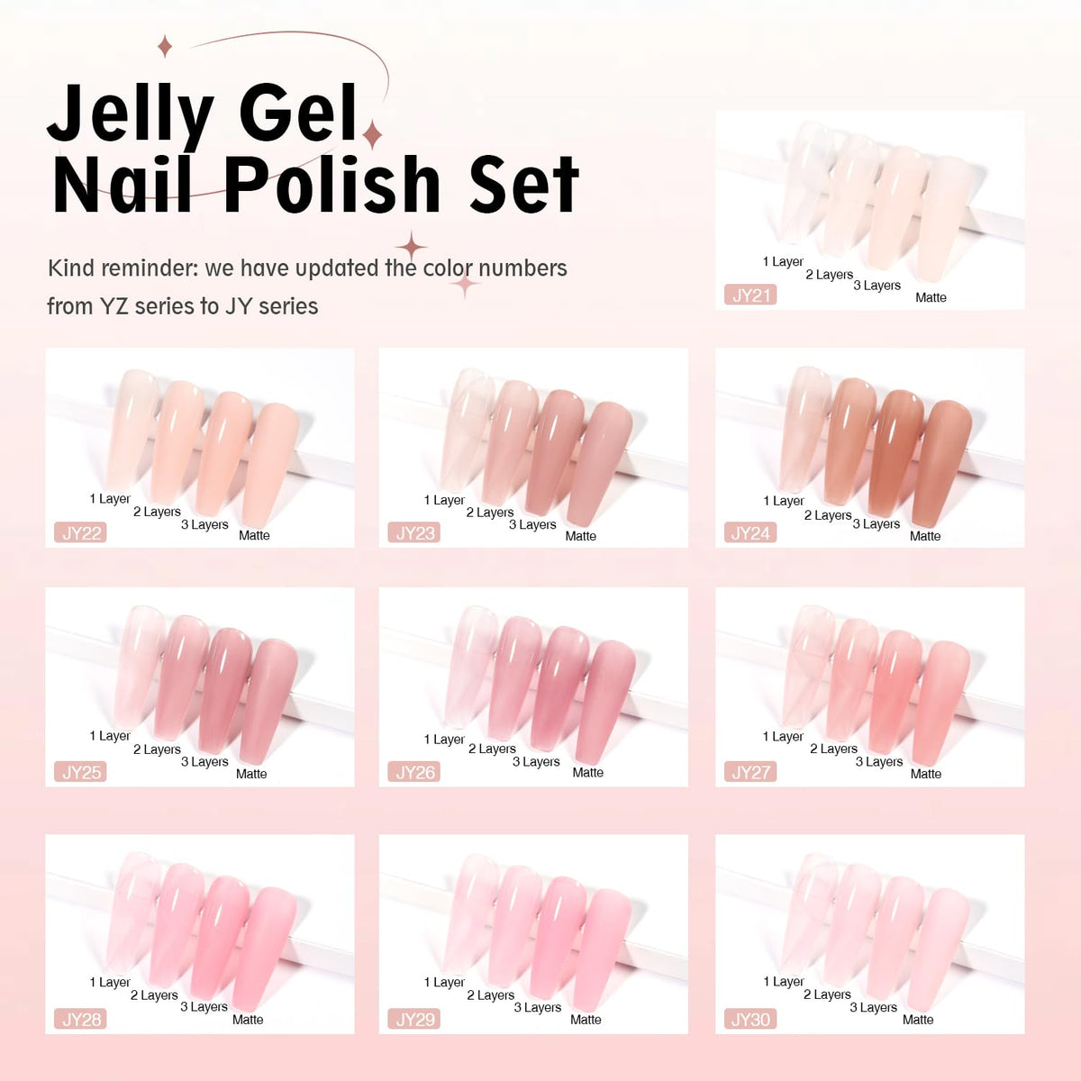 Larvall Jelly Gel Nail Polish set displayed with all 10 colours