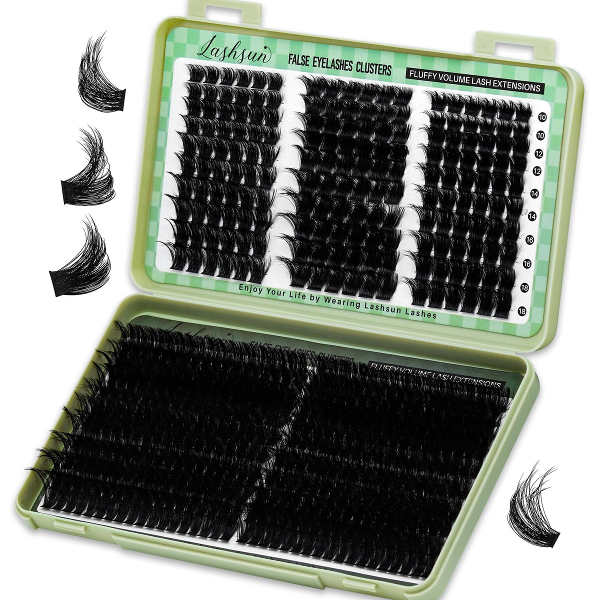 LASHSUN Cluster Lashes Kit 540pcs front view with lash bond and tweezers