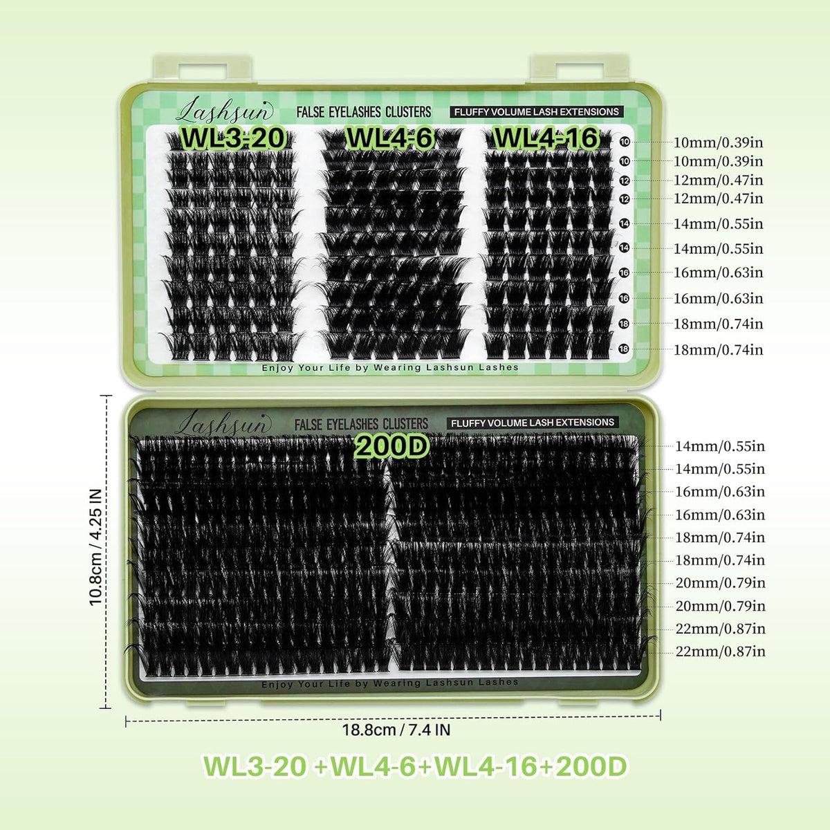 LASHSUN Cluster Lashes Kit contents displayed on a flat surface