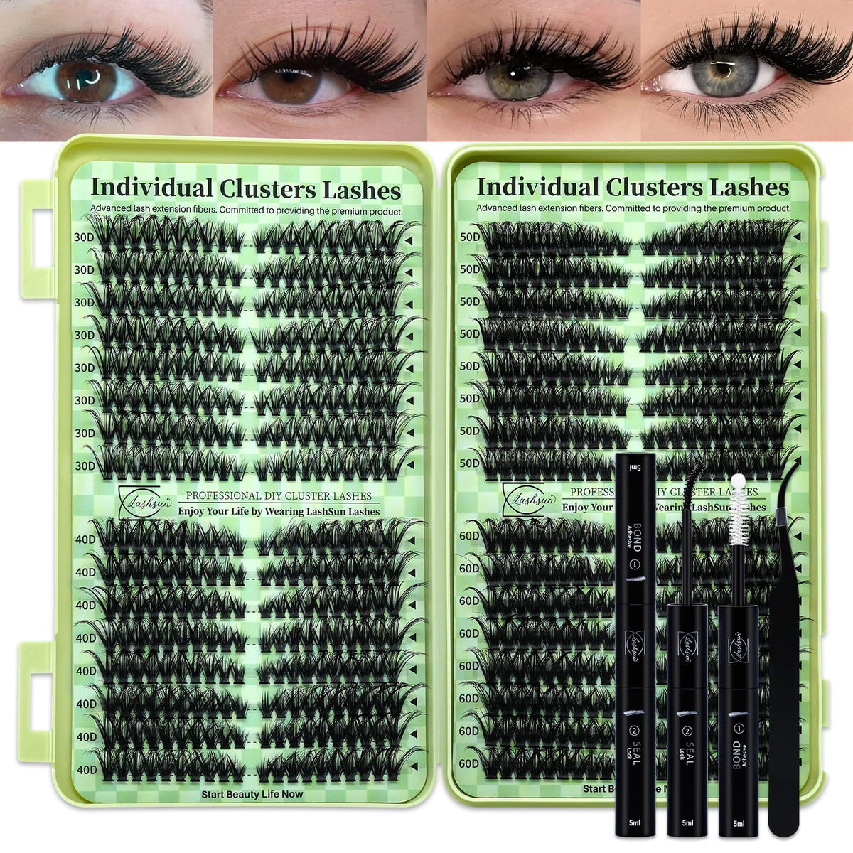 LASHSUN Lash Clusters Kit 640pcs Cat Eye Lashes front view