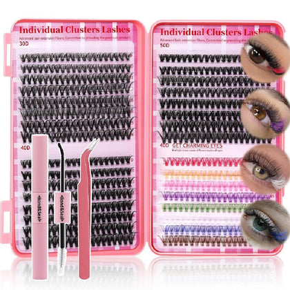 LASHSUN Lash Clusters Kit 640pcs with lash bond and tweezers