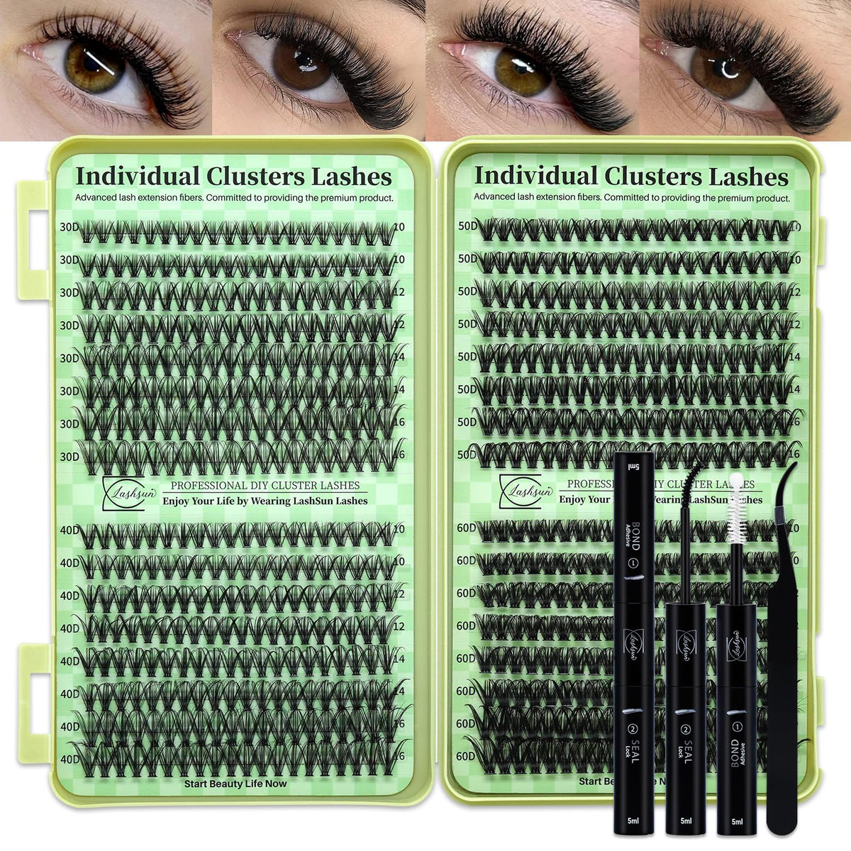 LASHSUN Lash Clusters Kit with 640pcs of eyelash clusters