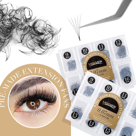 LASHVIEW 1000 premade fans displayed in a beauty setting