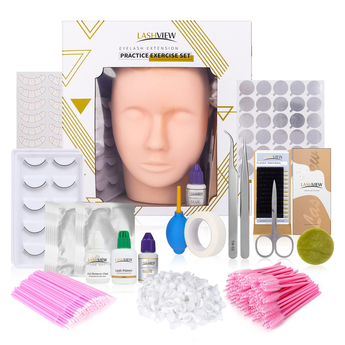 LASHVIEW Eyelash Extension Kit with mannequin head and tools