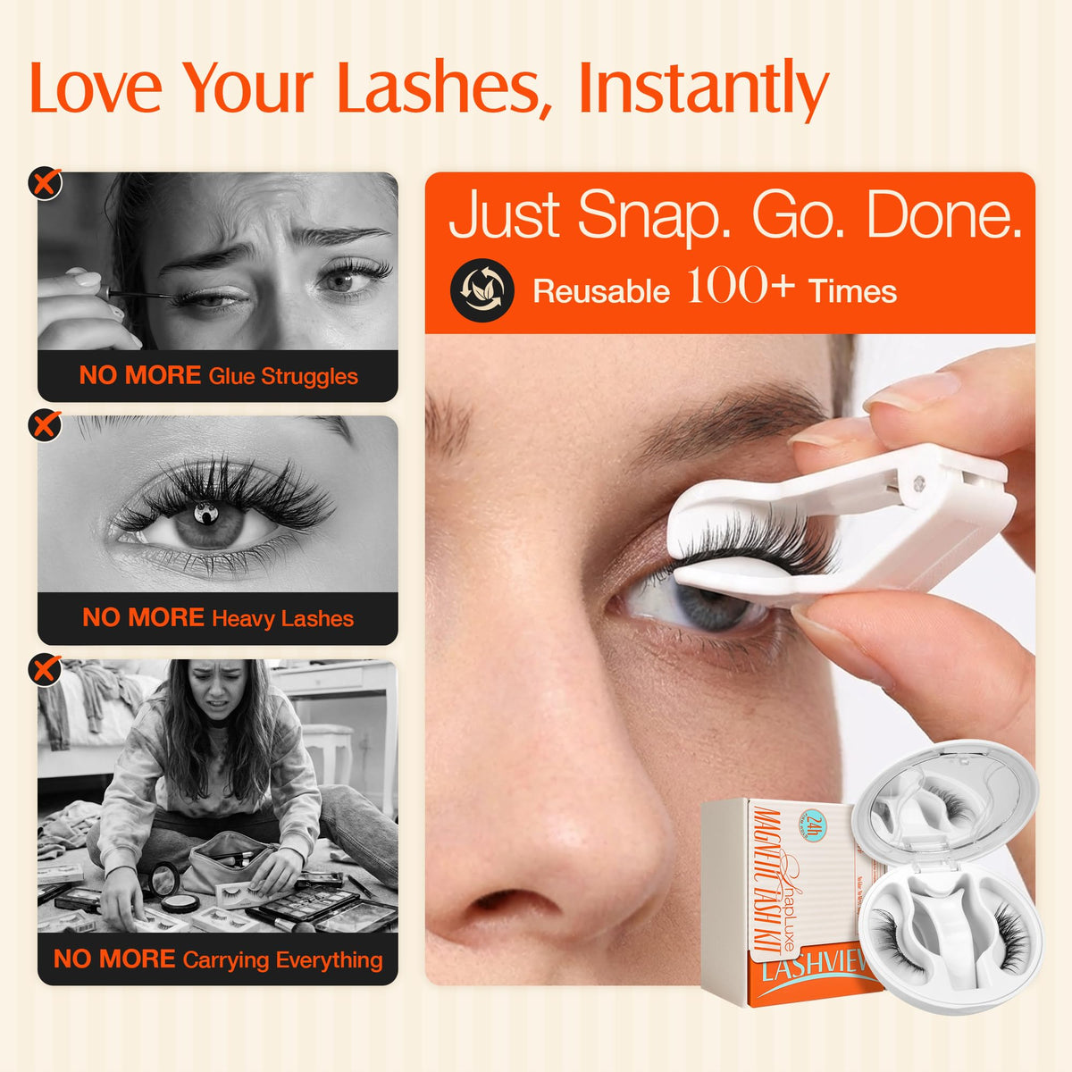 LASHVIEW Magnetic Eyelashes displayed with lash fixer