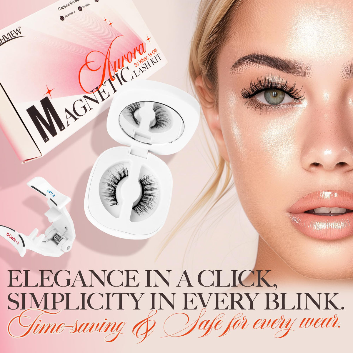 LASHVIEW Magnetic Eyelashes in a beauty routine setup