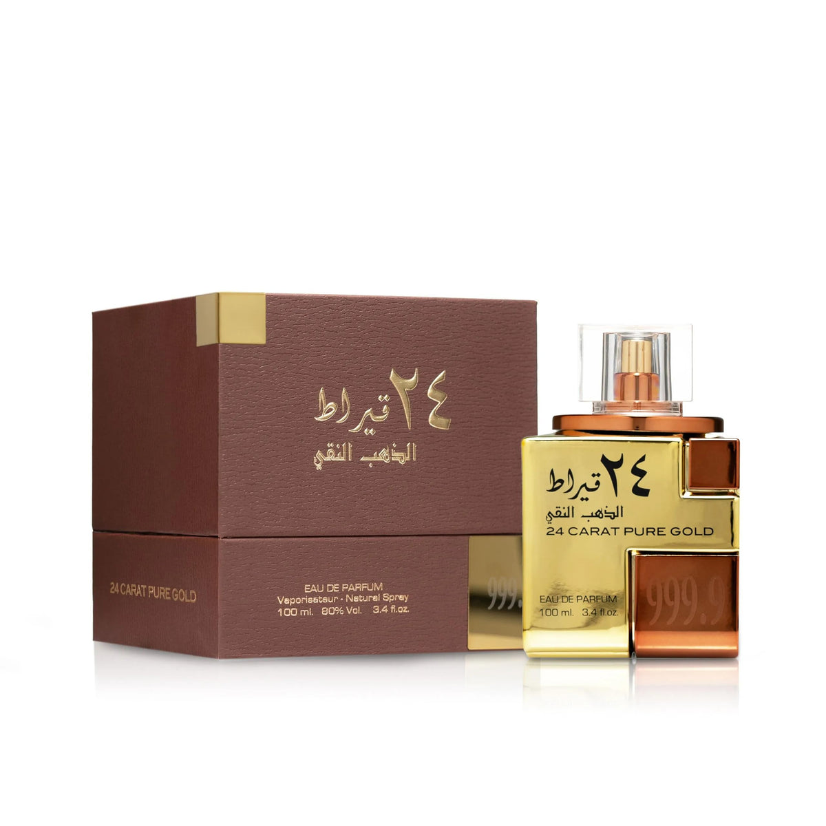 Lattafa 24 Carat Pure Gold Eau De Parfum bottle side view