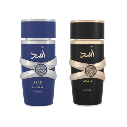 Lattafa Asad 5th Anniversary Eau de Parfum Gift Set front view with two bottles