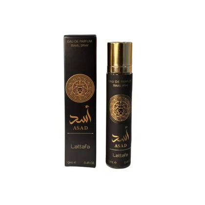 Lattafa Asad Eau de Parfum 12ML bottle front view with vanilla fragrance label