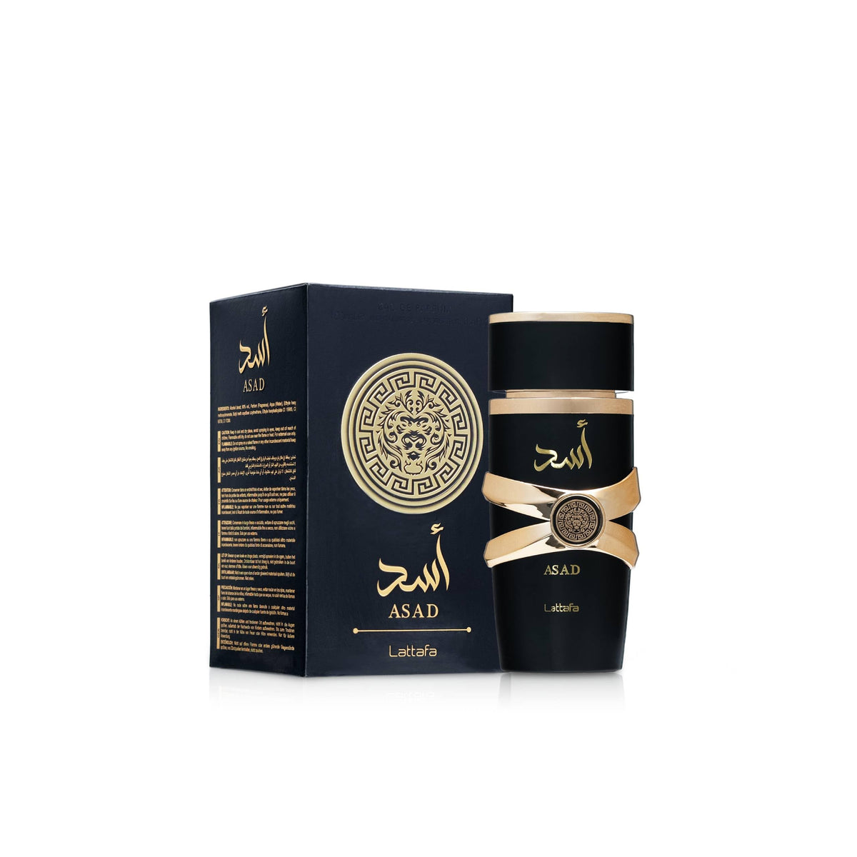 Lattafa Asad Premium Oud and Musk Eau de Parfum 100 ml bottle side view