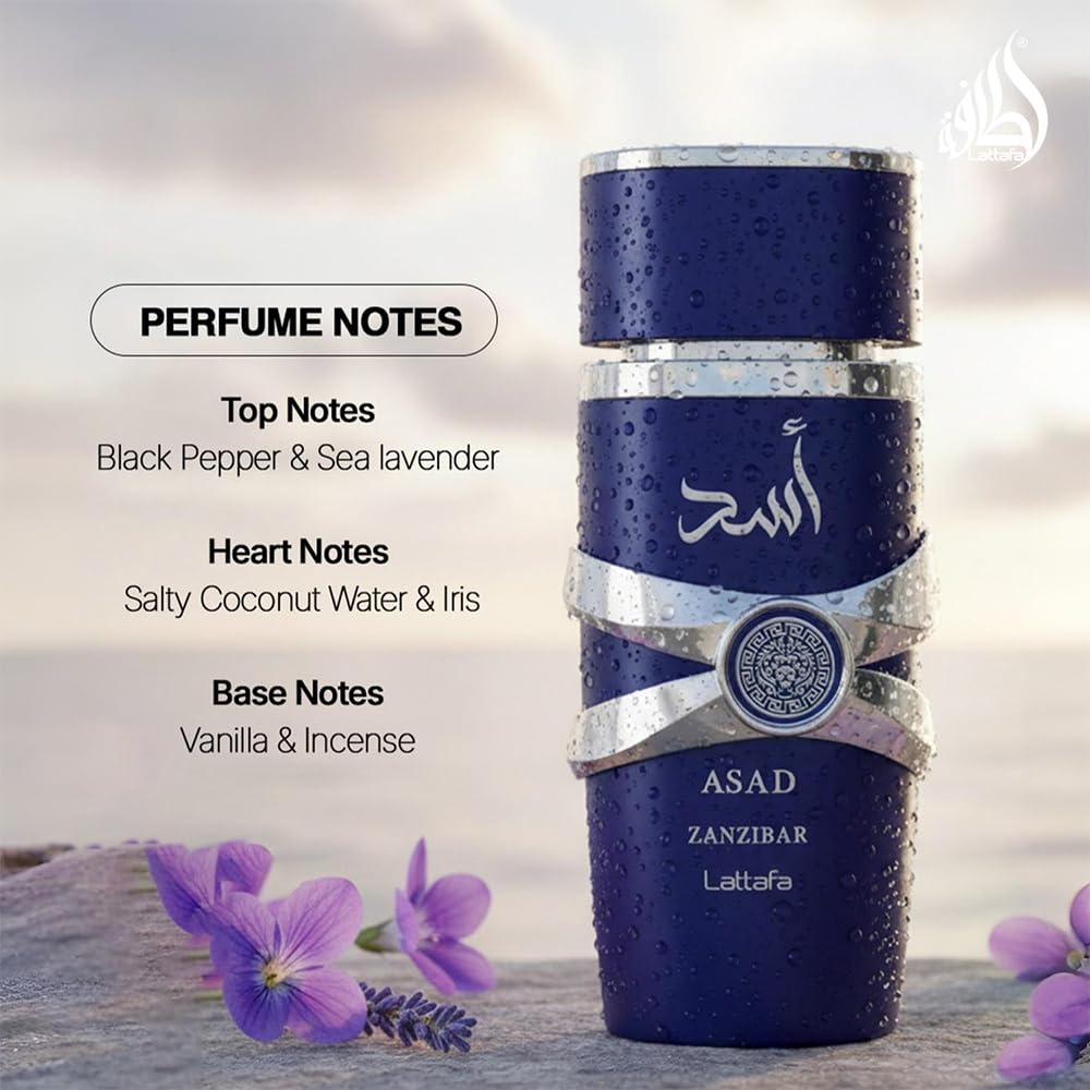 Lattafa Asad Zanzibar fragrance notes illustration