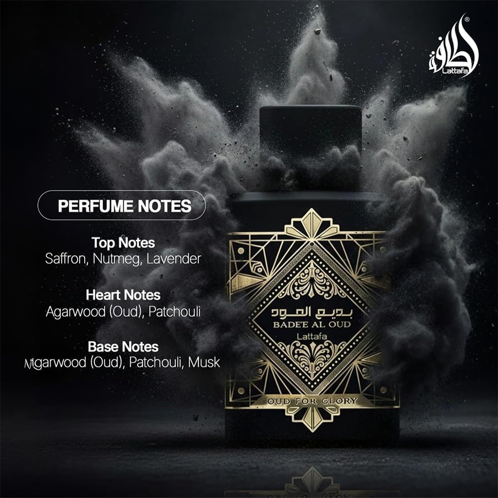 Lattafa Bade'e Al Oud Eau de Parfum 3.4oz in lifestyle setting