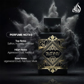 Lattafa Bade'e Al Oud Eau de Parfum 3.4oz in lifestyle setting