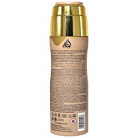 Lattafa Eclaire Perfumed Deodorant Spray 200ml with floral background