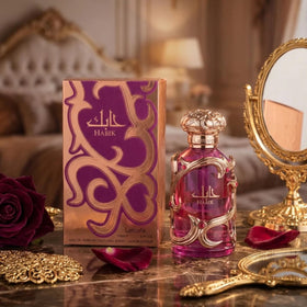 Lattafa Habik Eau de Parfum 100ml bottle with cap on a vanity