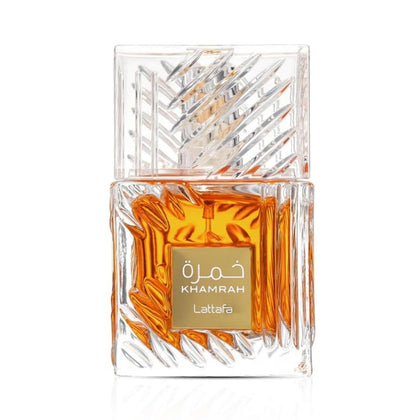 Lattafa Khamrah Eau de Parfum 100ml front view with elegant bottle design