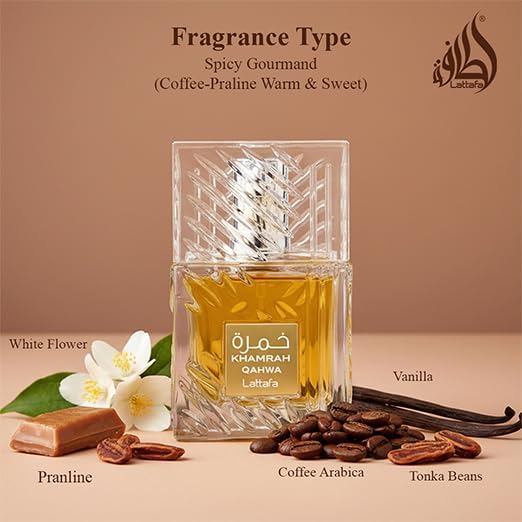 Lattafa Khamrah Qahwa Eau de Parfum bottle top view