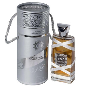 Lattafa Oud Mood Reminiscence Eau de Parfum bottle with cap