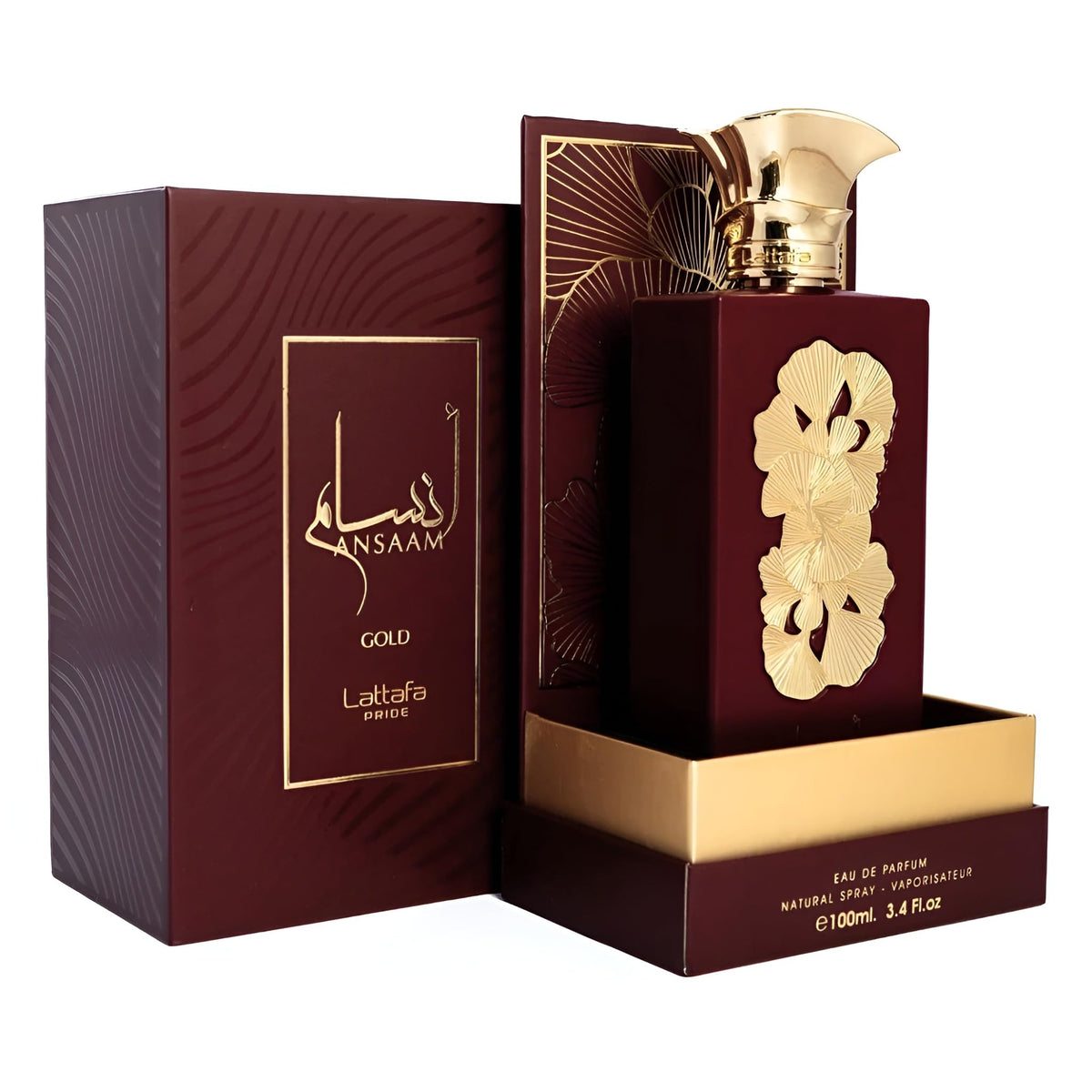 Lattafa Pride Ansaam Gold Eau de Parfum 100ml back view with ingredient details