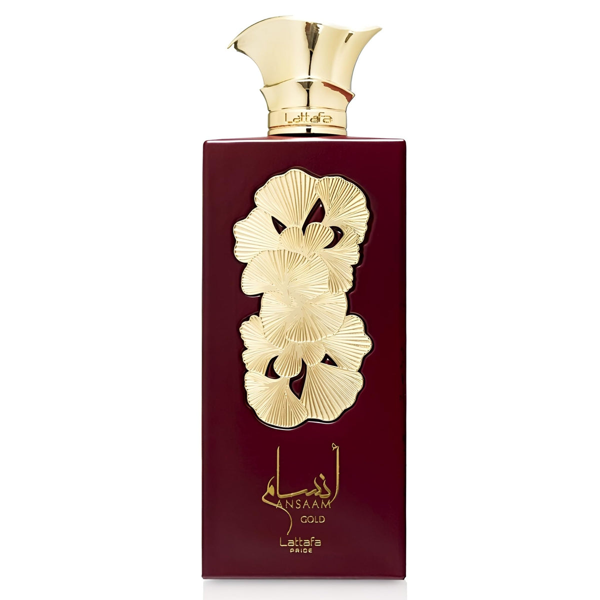 Lattafa Pride Ansaam Gold Eau de Parfum 100ml front view with golden bottle