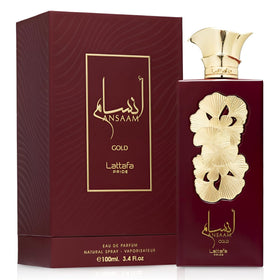 Lattafa Pride Ansaam Gold Eau de Parfum 100ml side view showcasing elegant design
