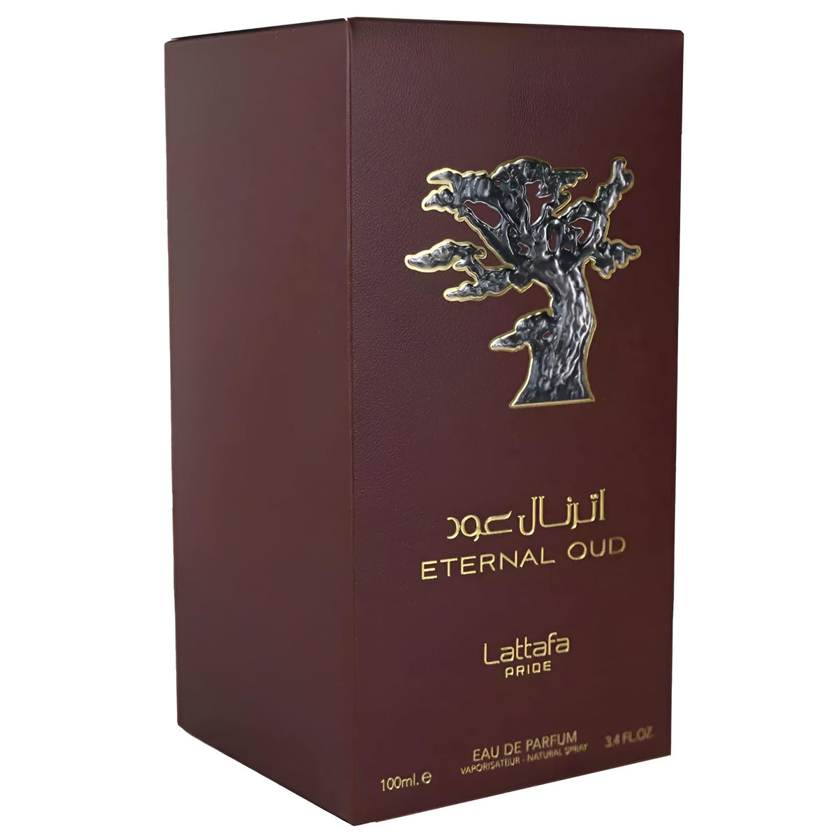Lattafa Pride Eternal Oud Eau de Parfum Spray with floral background