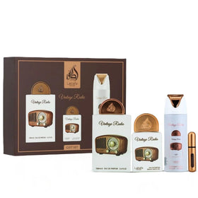 Lattafa Pride Vintage Radio 3-Piece Gift Set front view with packaging