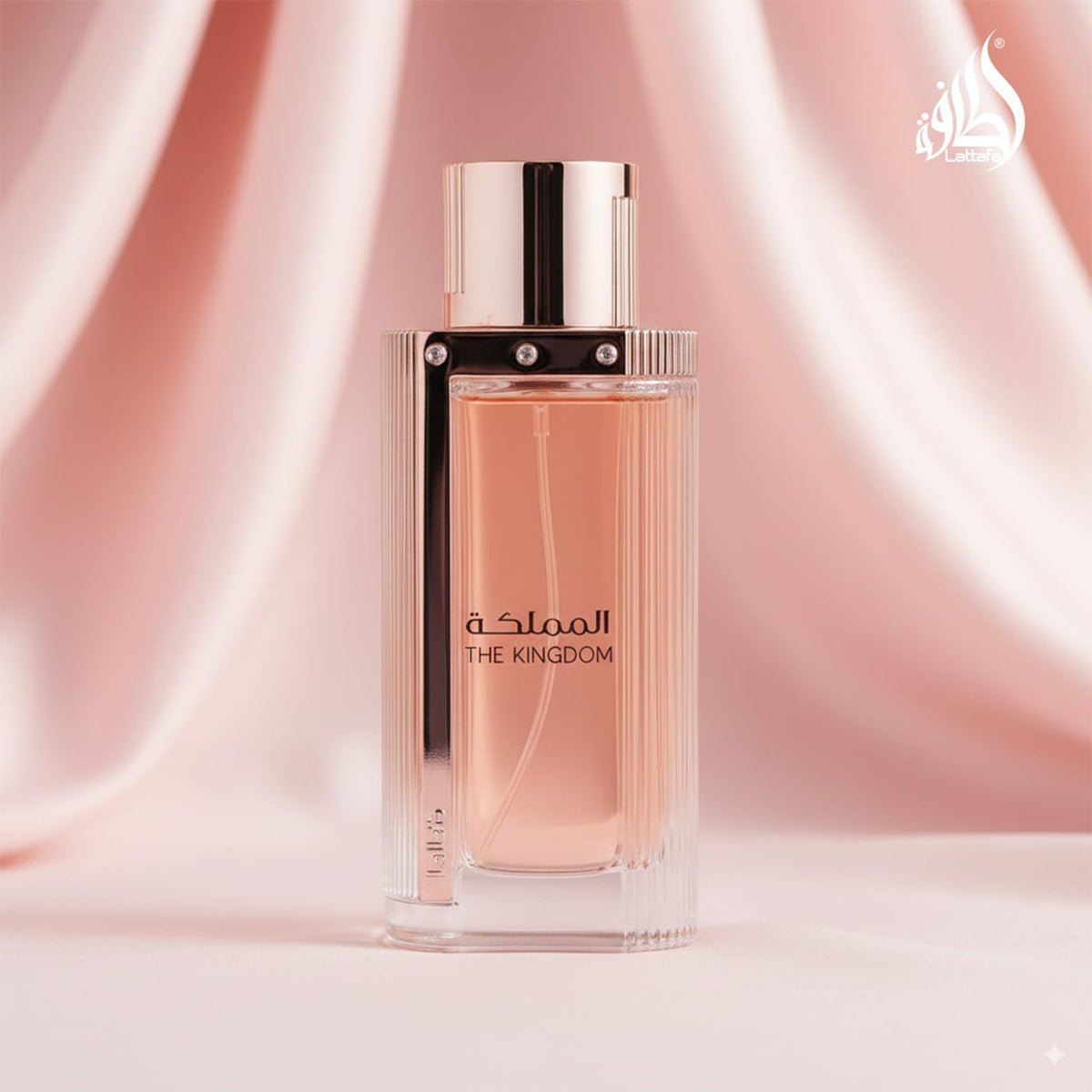 Lattafa The Kingdom Eau De Parfum Spray for Women with floral background