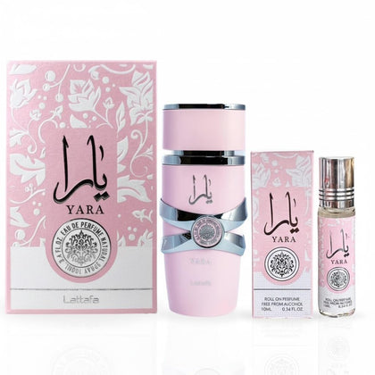 Lattafa Yara 2-piece fragrance bundle including Eau de Parfum Spray and Concentrated Perfume Oil