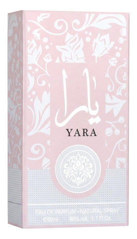 Lattafa Yara Eau de Parfum 50ml packaging with brand logo and elegant design