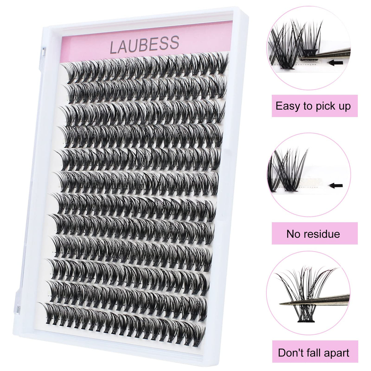 LAUBESS 40D eyelash clusters mixed tray with various lengths