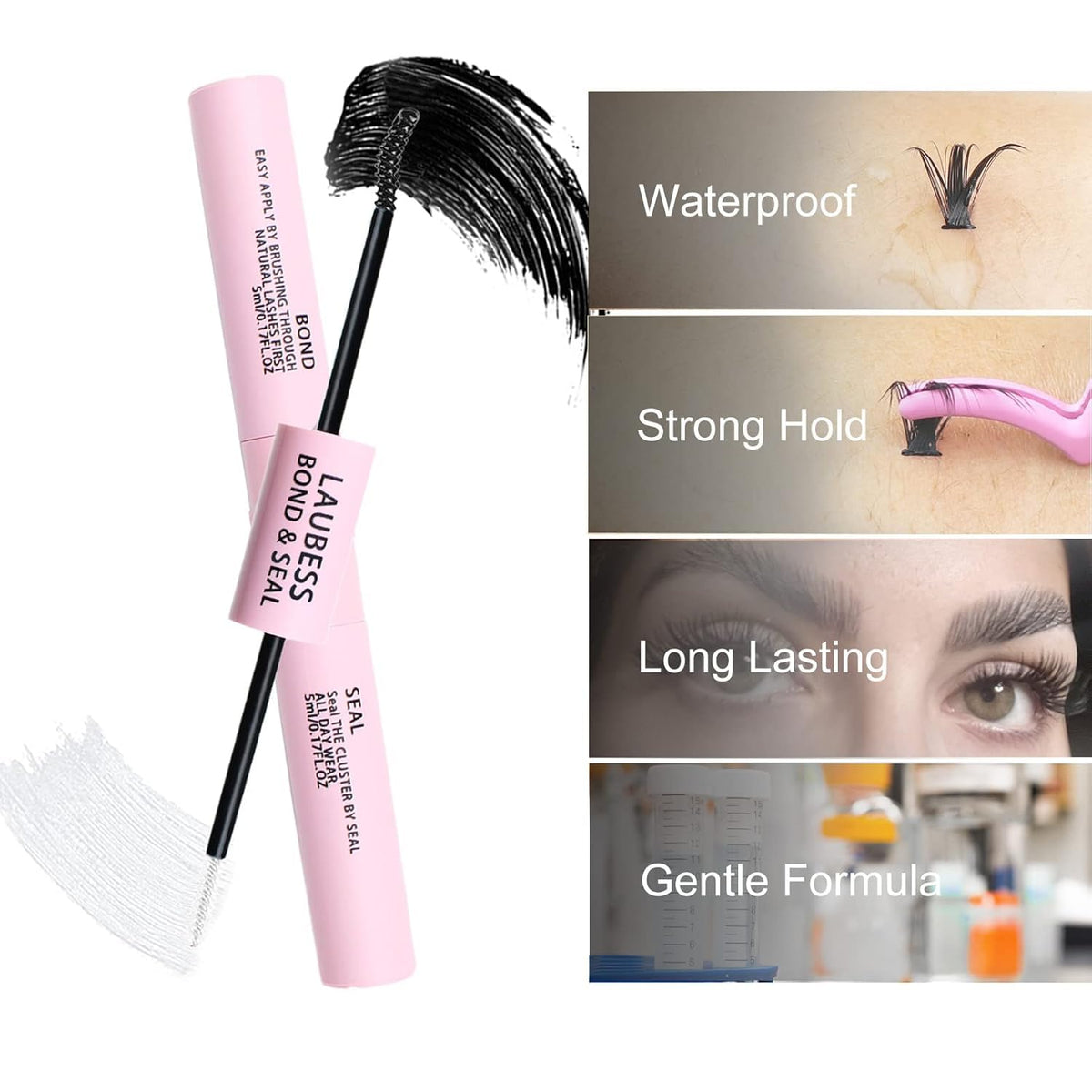 LAUBESS Lash Bond and Seal 2Pcs displayed with false eyelashes