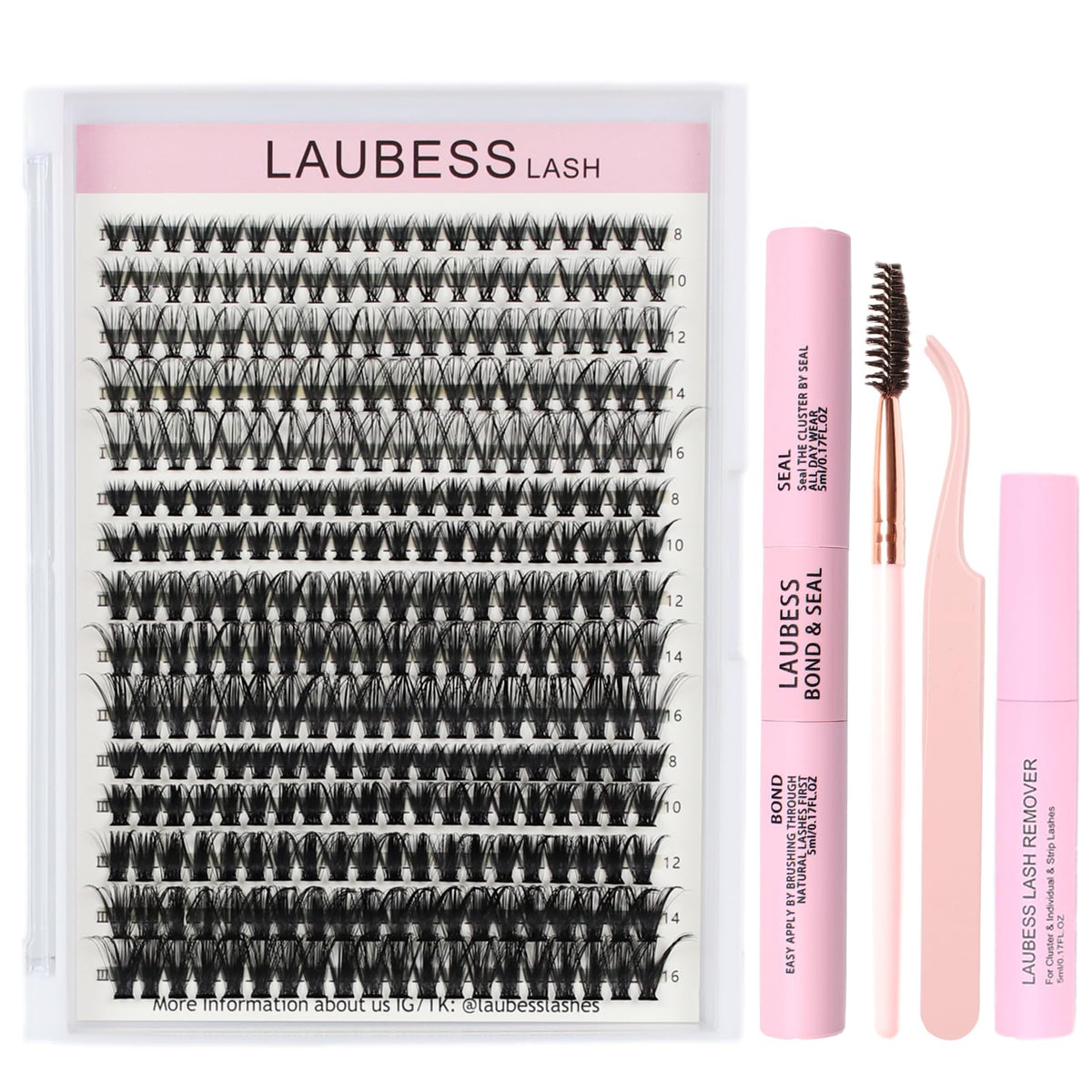 LAUBESS LASH DIY Lash Extension Kit with all components displayed