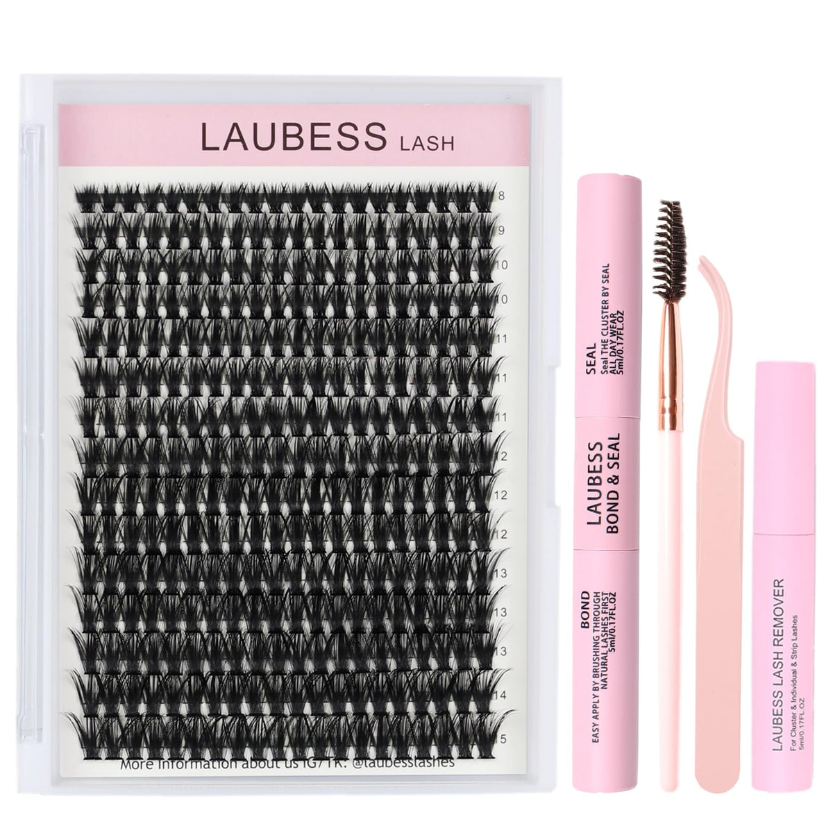 LAUBESS LASH Eyelash Extension Kit 50D with all components displayed
