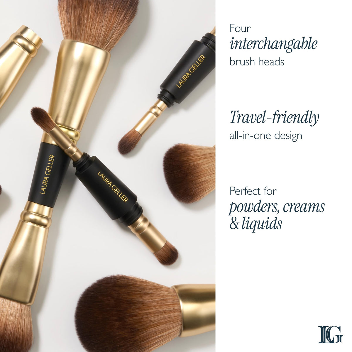 LAURA GELLER 4-in-1 Travel Makeup Brush Set with makeup products