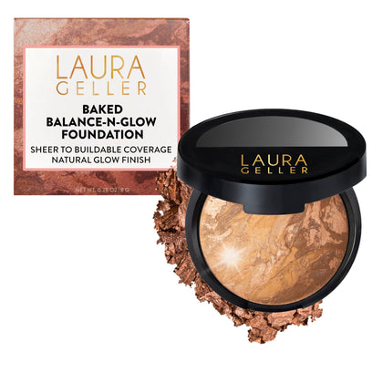 LAURA GELLER Baked Balance-N-Glow Illuminating Powder Foundation Tan front view