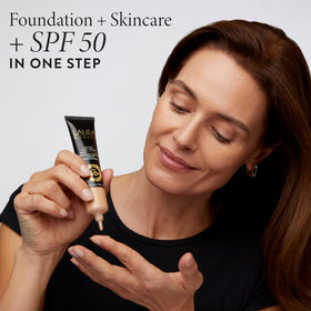LAURA GELLER Better Than Block Tinted Moisturiser SPF 50+ with makeup brushes