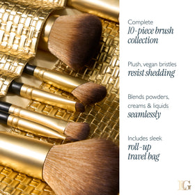 LAURA GELLER Brush Vault roll bag open with brushes inside
